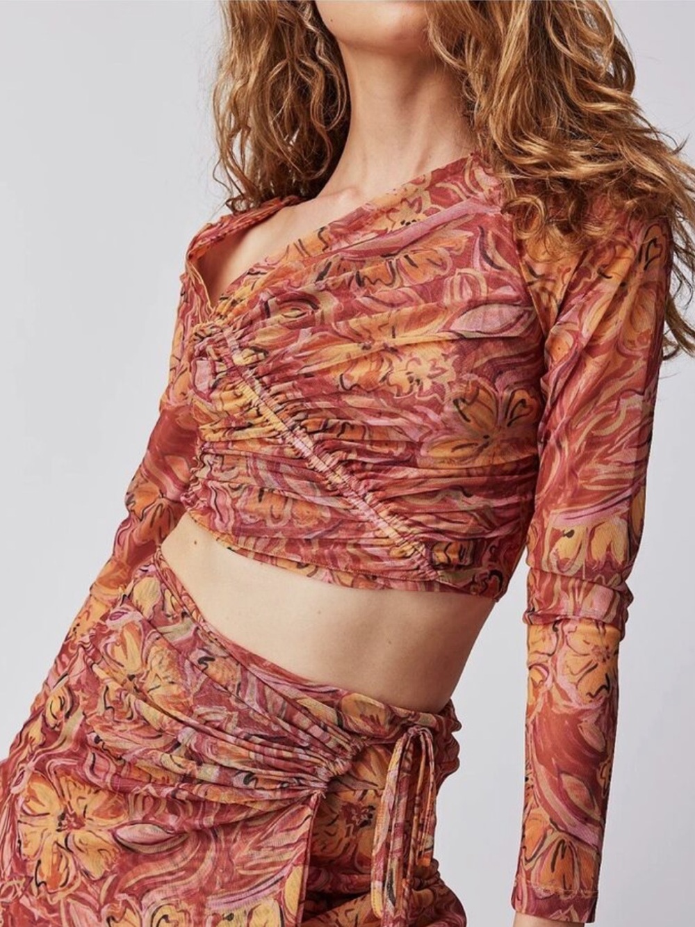 FREE PEOPLE Floral Mesh Top